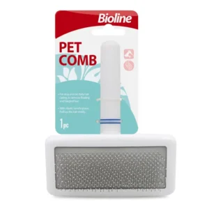 Bioline Pet Comb White Size L, a large grooming comb designed for detangling and shedding in medium to large dogs and cats.