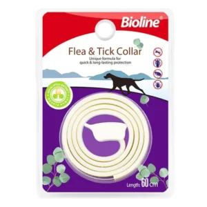 Bioline Flea and Tick Dog Collar 60cm, featuring a eucalyptus lemon scent, designed for pest repulsion.