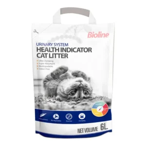 Bioline Deodorizing Cat Litter 6L bag, showing the product label with emphasis on odor control.