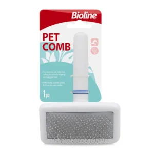 Bioline Pet Comb White Size S, a small grooming comb designed for gentle detangling and shedding in small dogs, cats, and puppies.